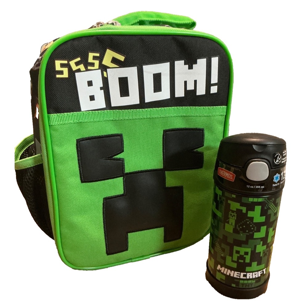Minecraft Thermos 12oz Kid's Insulated Stainless Steel Water Bottle & Lunch Bag